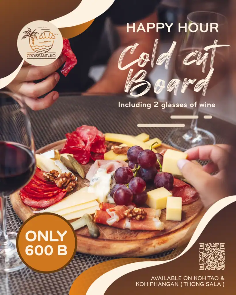 Cold Cut Promo | Premium Cheese | Salami | Ham | Prosciutto | Grapes | Fresh | Wine | Croissant & Ko | Koh Tao