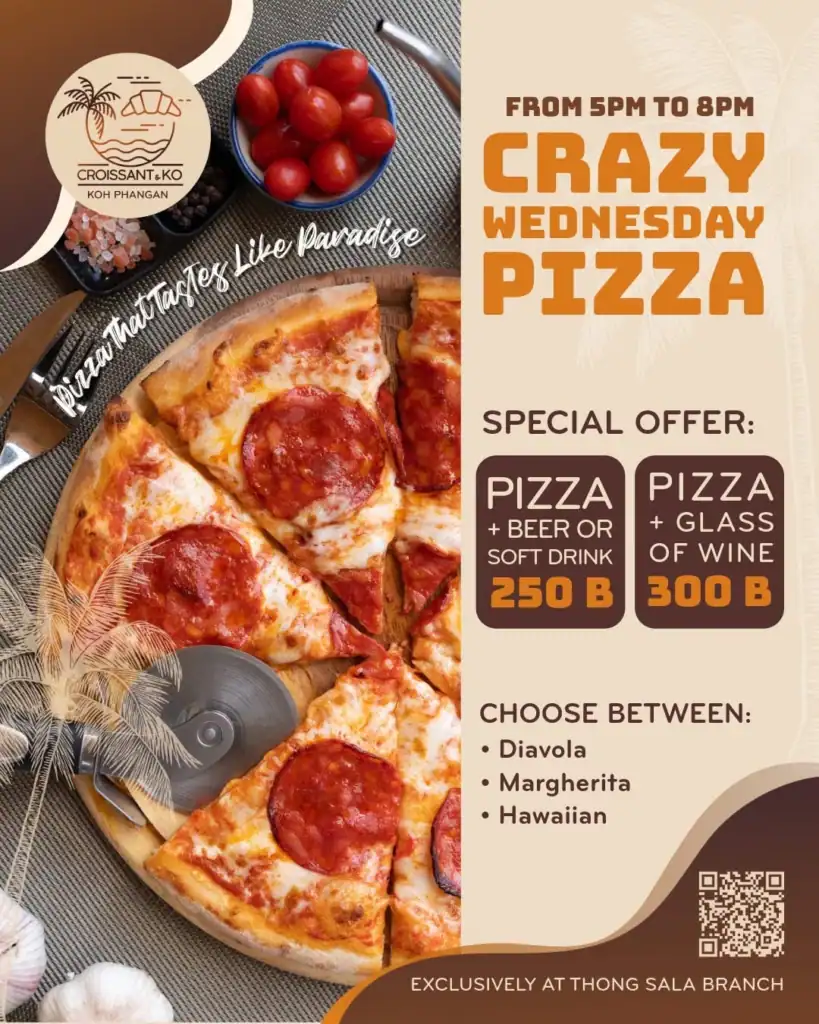 Pizza | Wine | Beer | Tasty | Homemade | Diavola | Margherita | Hawaiian | Croissant & Ko | Koh Phangan